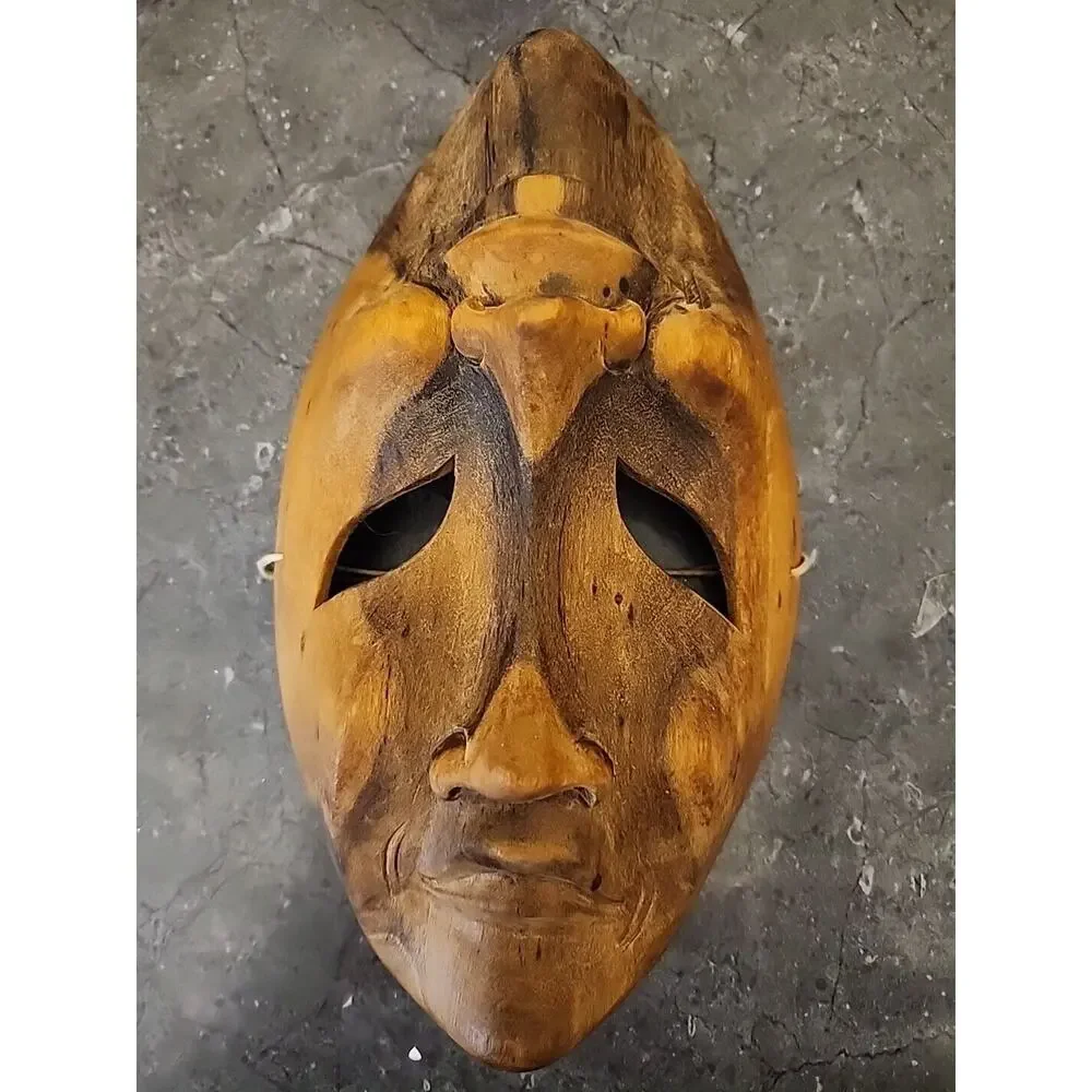 Wood Face Mask Hand Carved Wall‎ Hanging Sad Happy Comedy Tragedy Bohemian